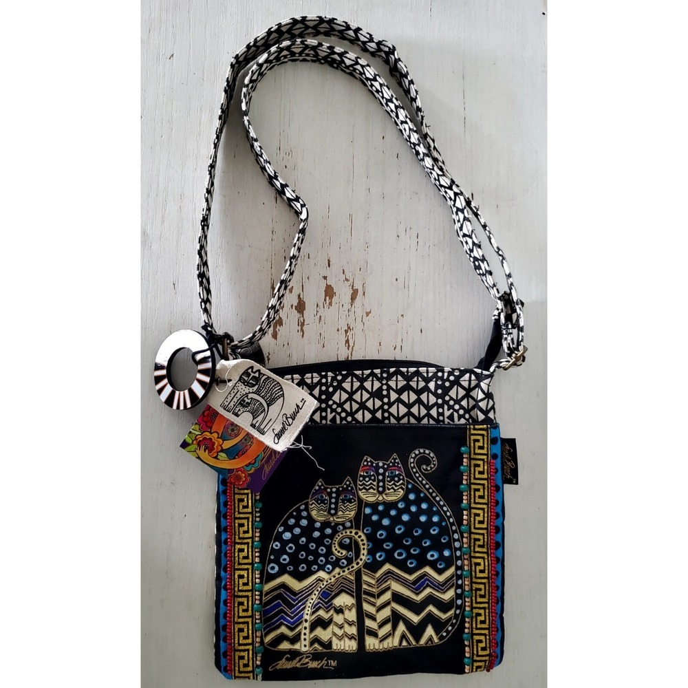 Laurel Burch Cat CrossBody Handbag Made in India Cotton NWT